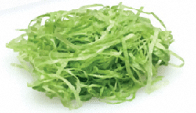 Lettuce finely-shredded into chiffonade strips.