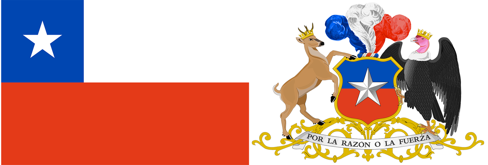 The flag and coat of arms of Chile.