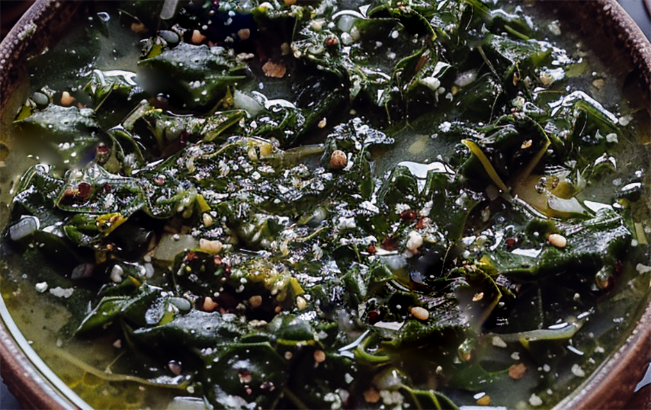 boiled shredded coltsfoot greens in a bowl