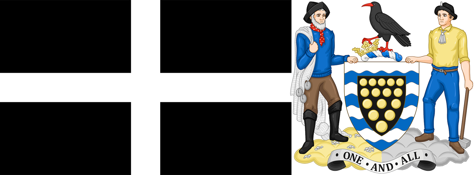 The flag and arms of Cornwall.