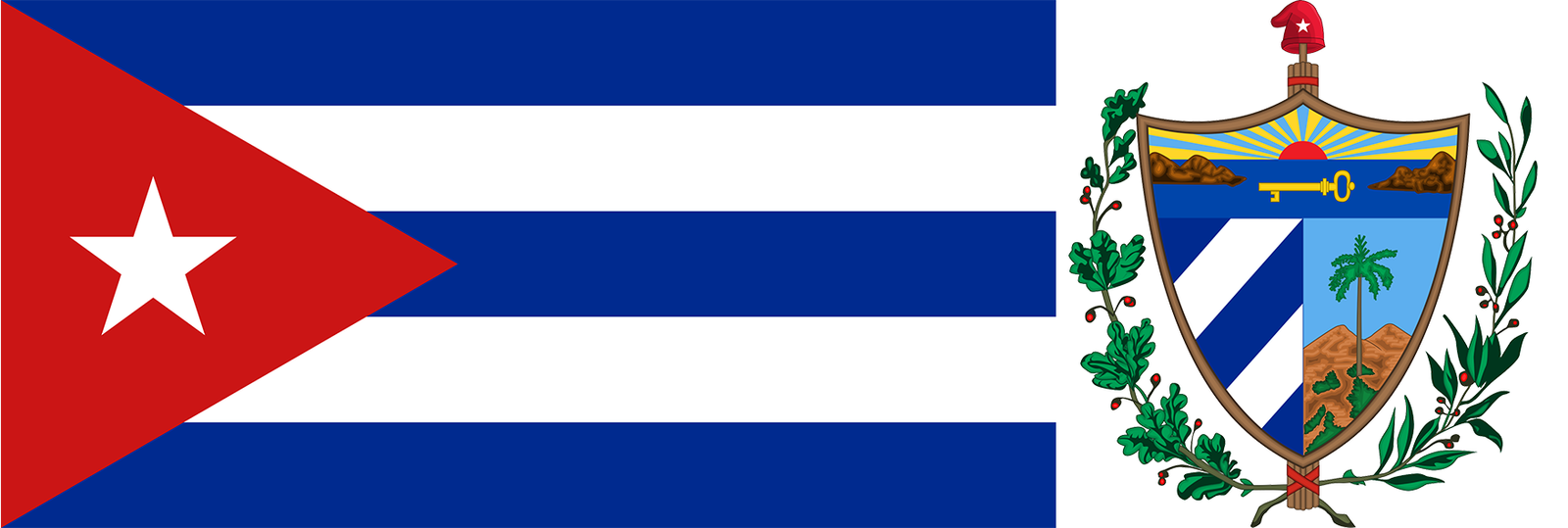 The flag and coat of arms of Cuba.