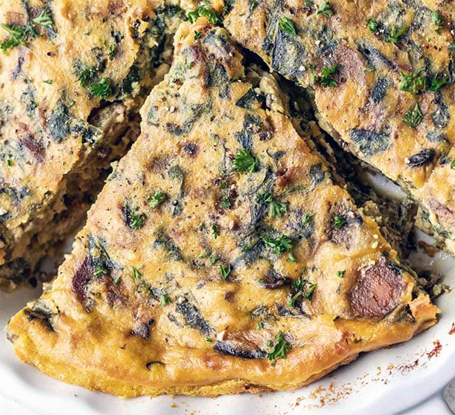 eggless herb, tofu and spinach quiche