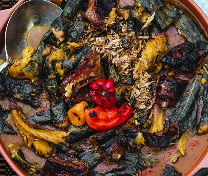 ekwang served in an earthenware dish