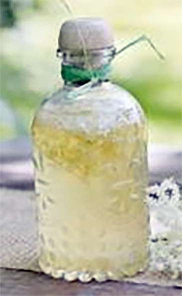elderflower vinegar in a crystal jar