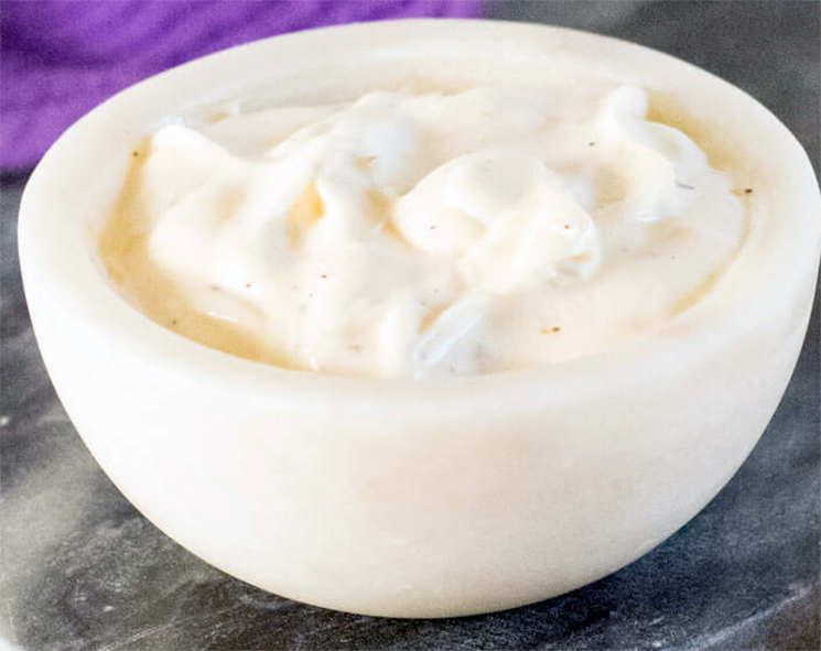 Cazanova sauce in a small white mortar