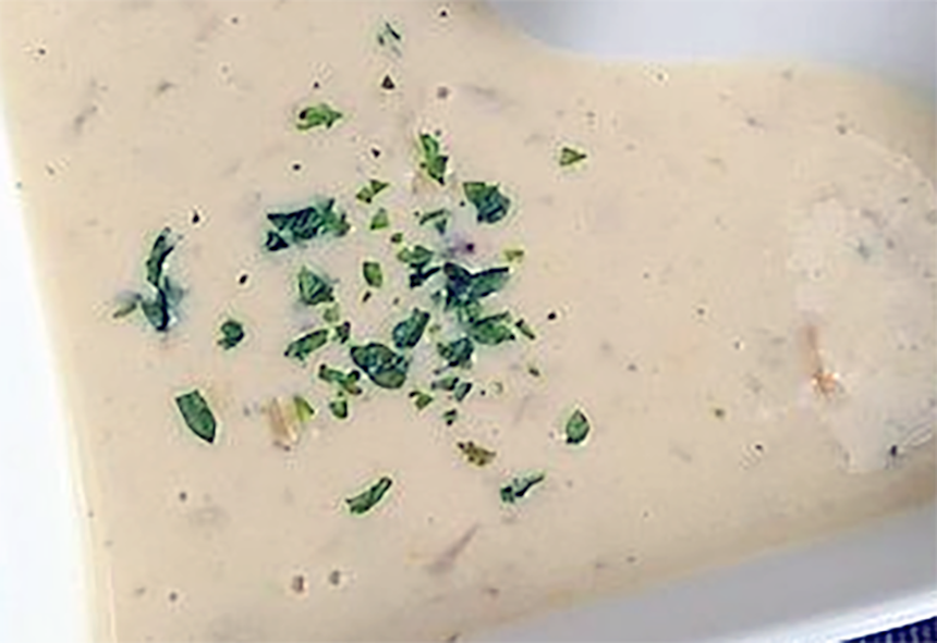 fennel sauce on a white plate