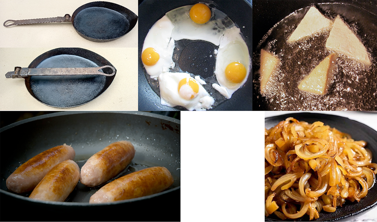 Roman fryin pan, fried eggs, tofu, sausages and onions.