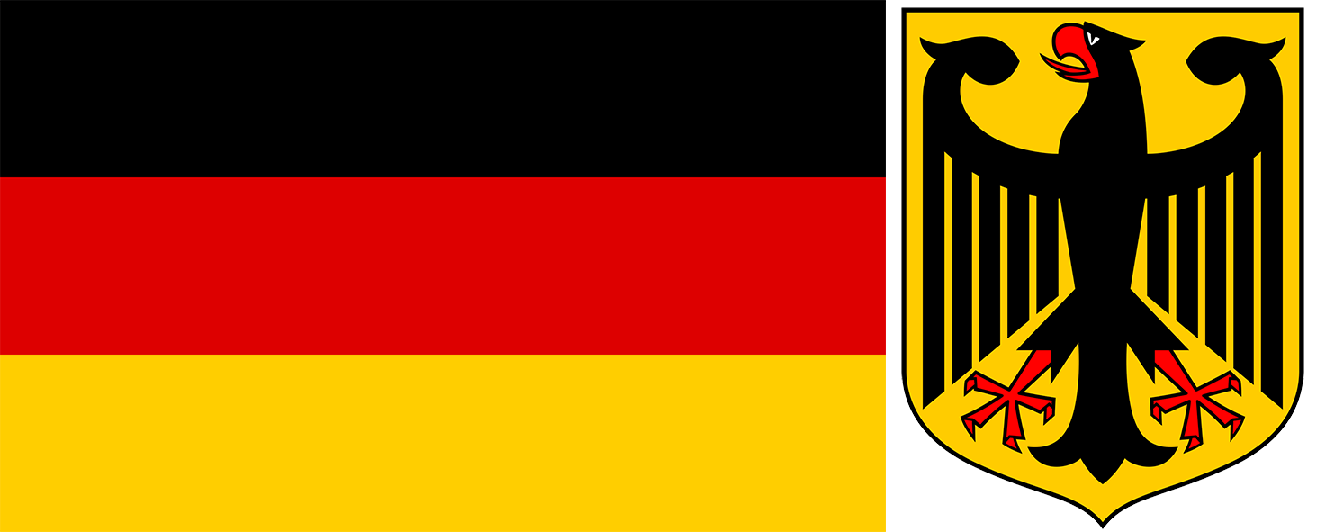 The flag and coat of arms of Germany.