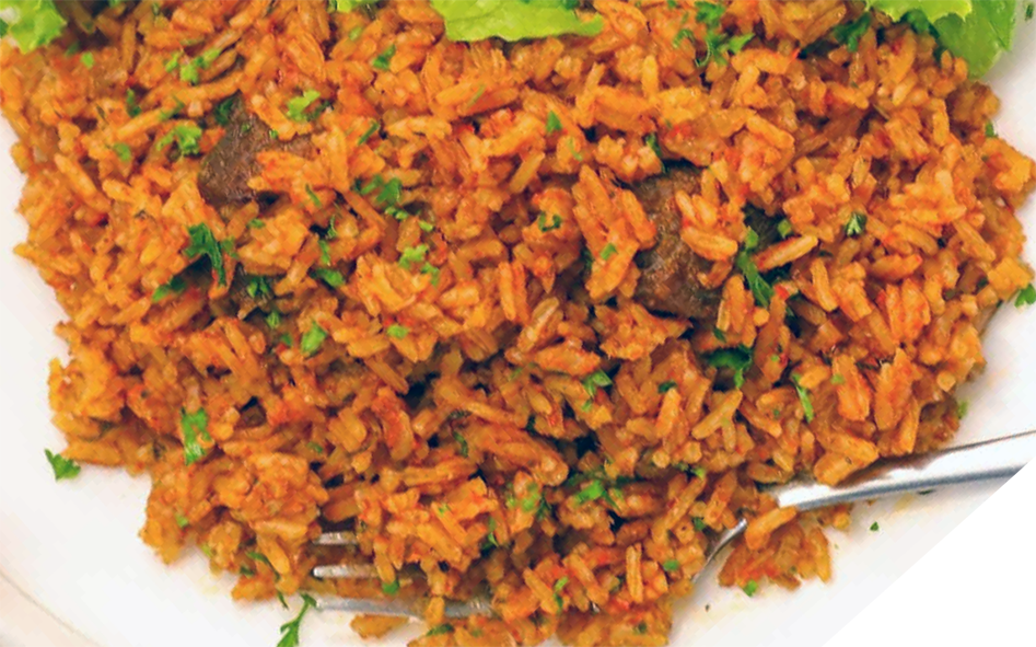 Ghana jollof rice served on a plate