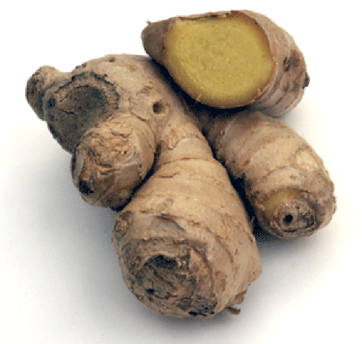 whole and sliced ginger root