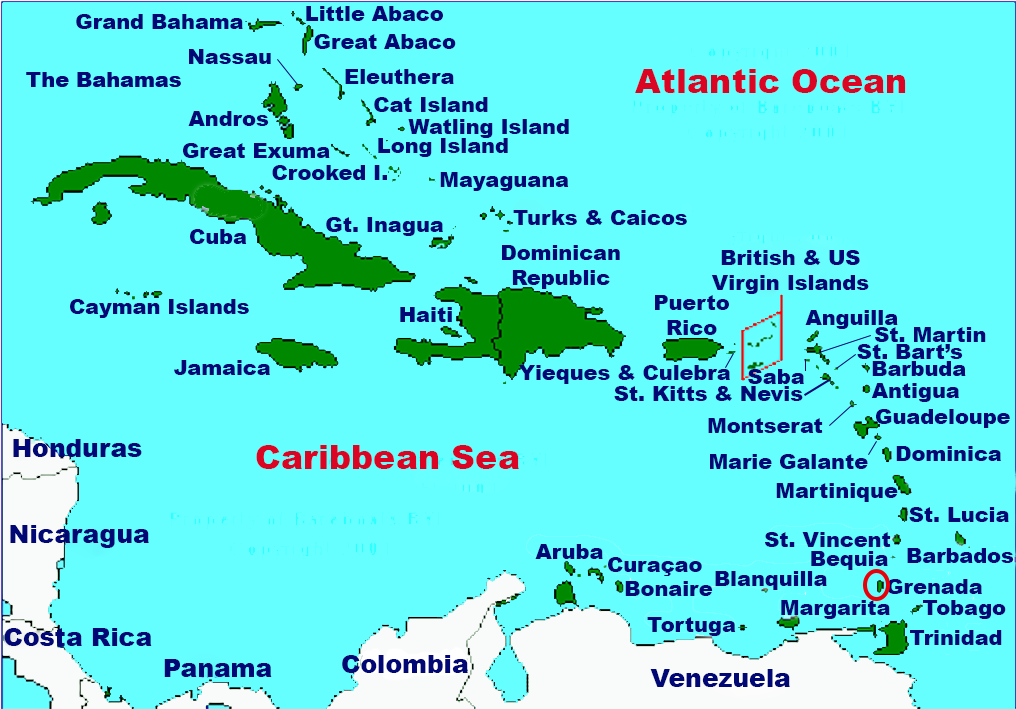 Location of Grenada in the Caribbean.