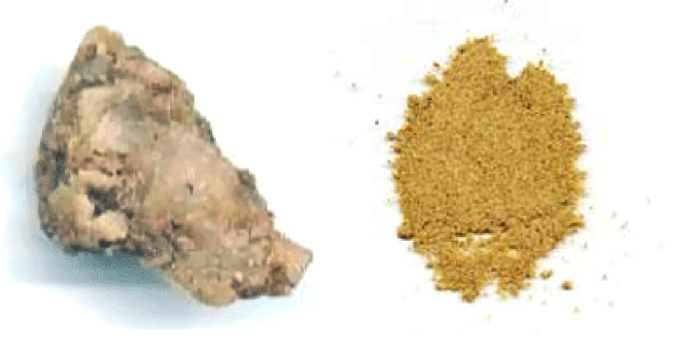 Asafoetida shown in crystallised and ground forms