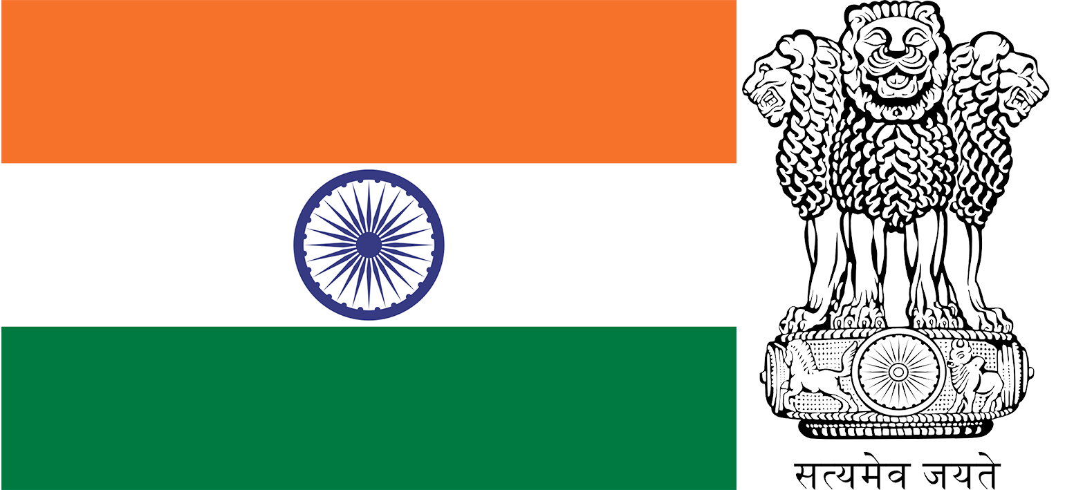 The flag and state emblem of India.