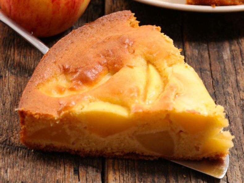 Wedge of Irish apple cake on a cake slice