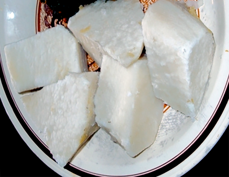 boiled yam pieces arranged on a plate