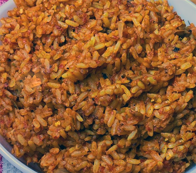 Jollof rice without tomato puree in a bowl