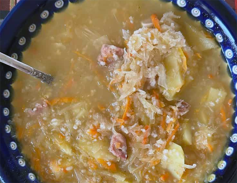 Polish sauerkraut soup in a bowl