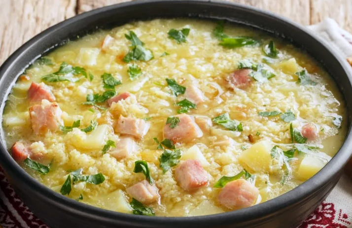 kulish pottage served in a bowl garnished with flat-leaf parsley</a>