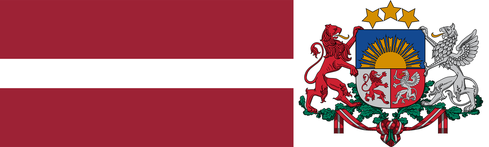 The flag and coat of arms of Lithuania.
