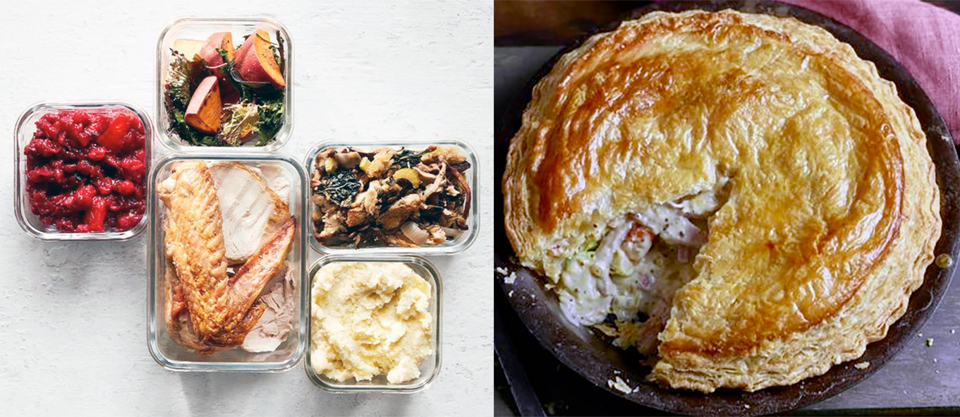 Roast dinner leftovers converted into a pie.