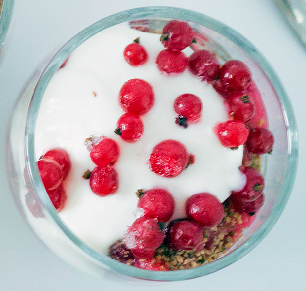 Estonian rye bread mousse served topped with fresh berries