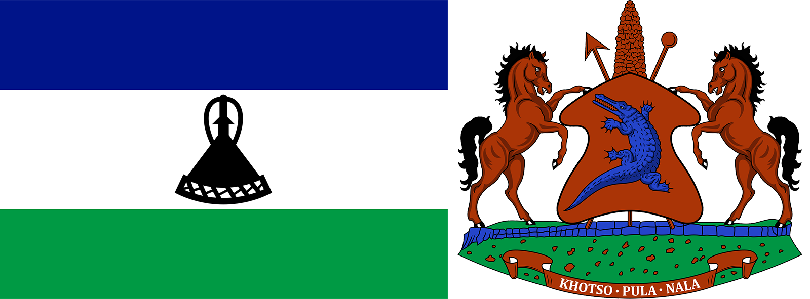 The flag and coat of arms of Lesotho.