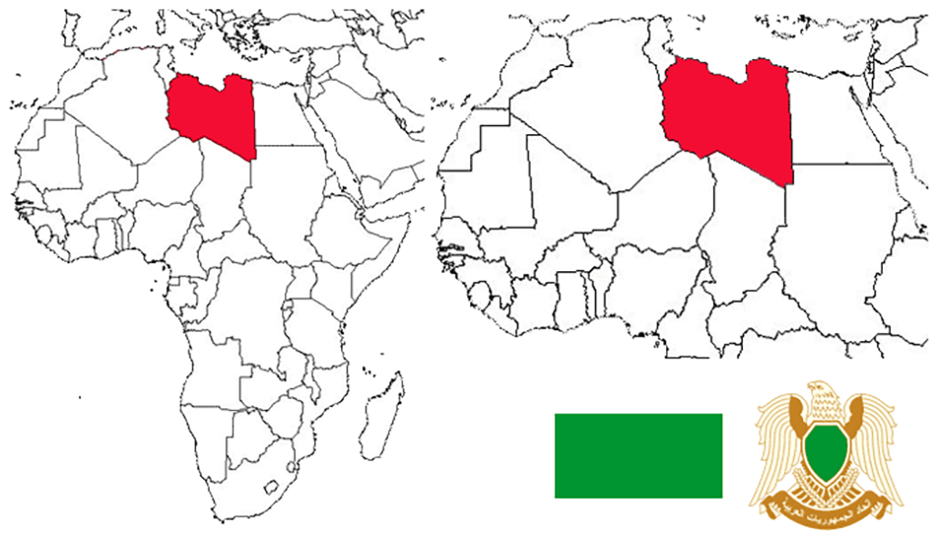 image of Libya, in relation to Africa (left) and North Africa (right).