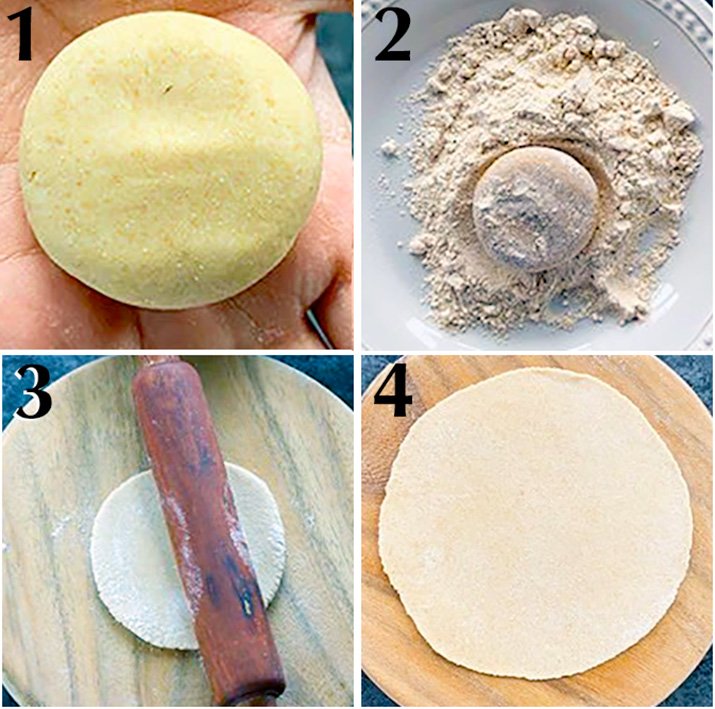 The first four stages of making rotis.