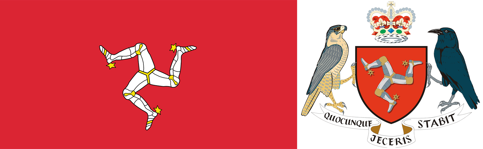 The flag and arms of the Isle of Man.