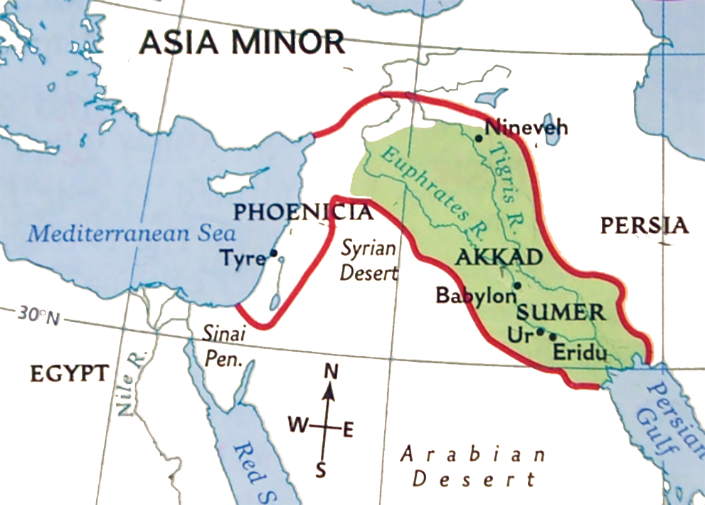 Map showing the location of Ancient Mesopotamia.