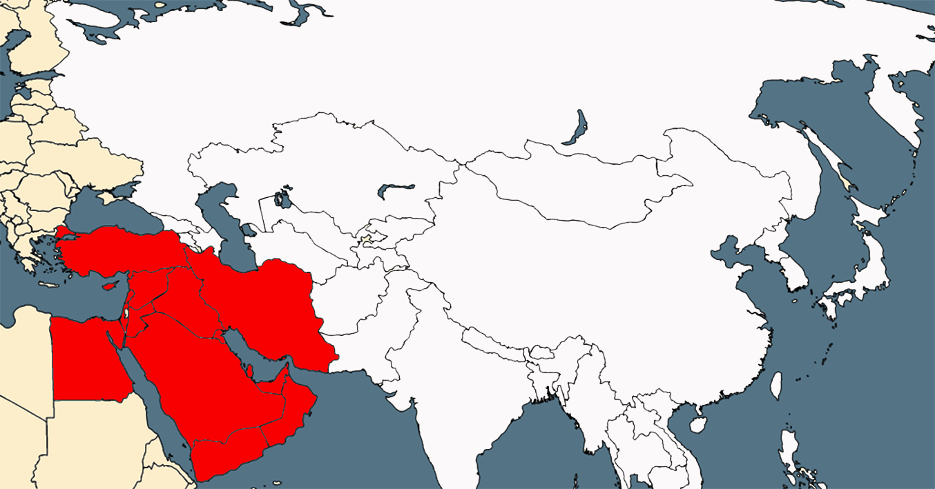 Map of Asia with the Middle East shown.