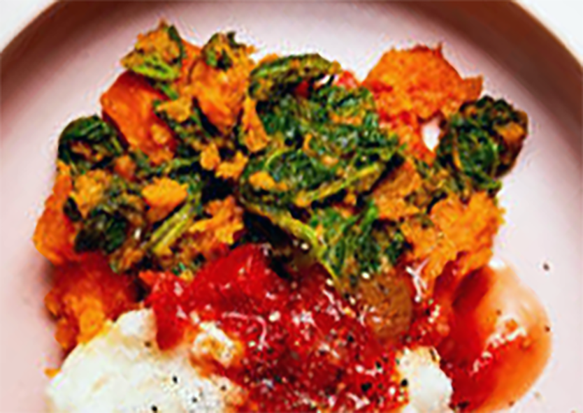 morogo greens with butternut squash served with pap and tomato sauce