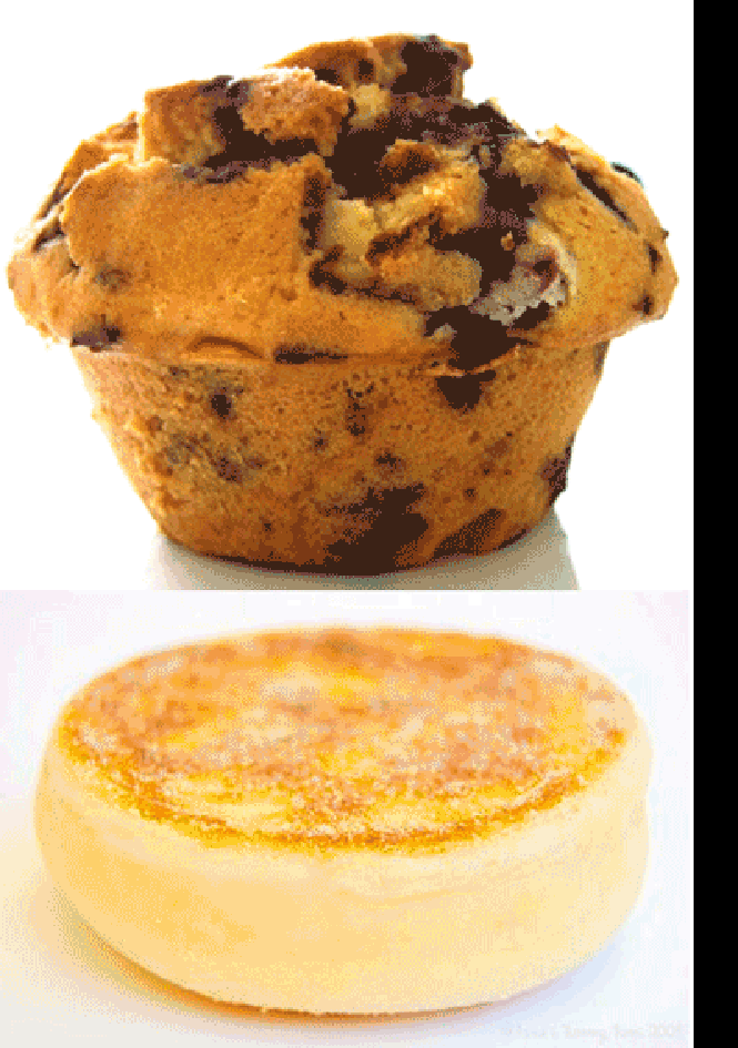 American muffin (top) and English Muffin [crumpet] (bottom)