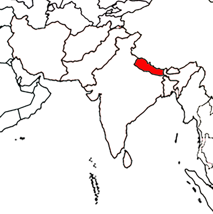 Location of Nepal in South Asia.