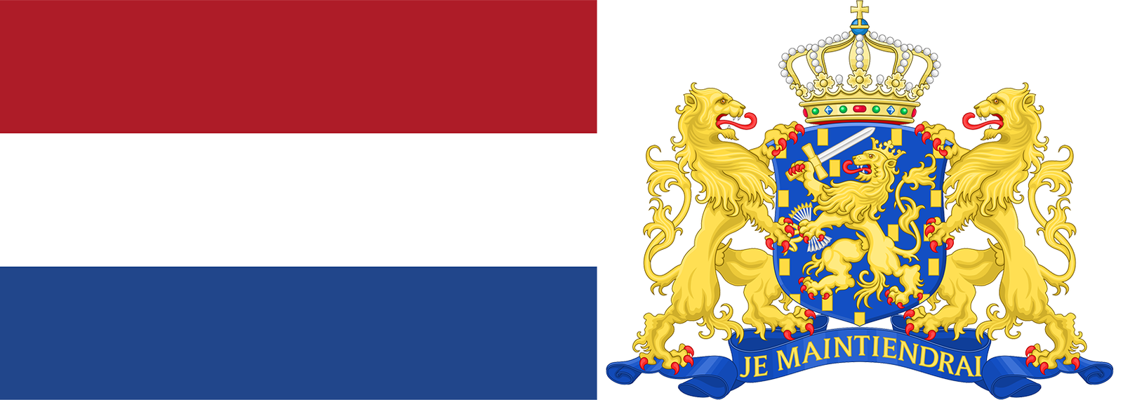 The flag and coat of arms of Austria.
