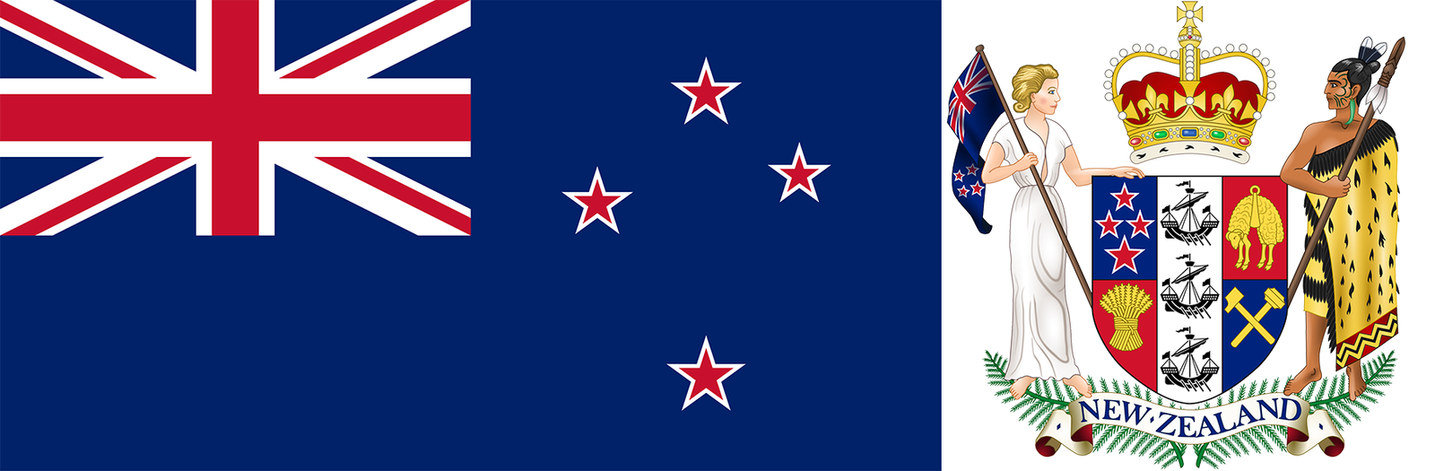The flag and coat of arms of Australia.