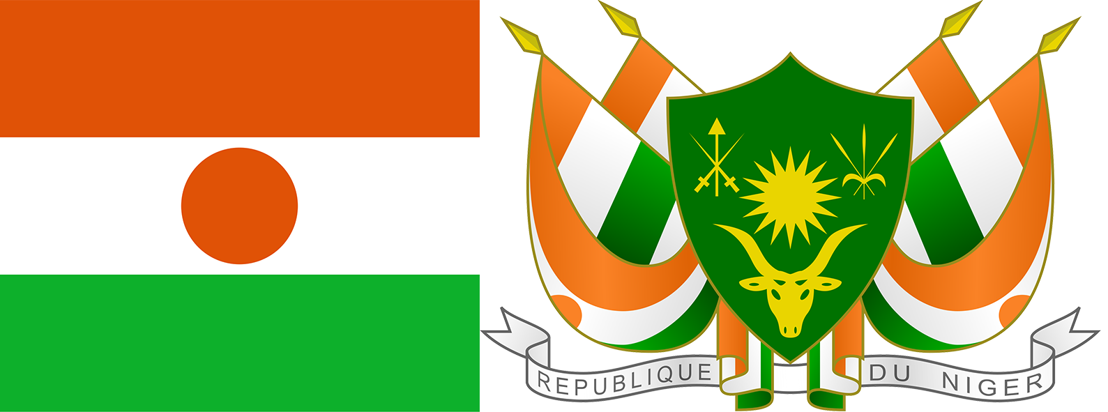 The flag and coat of arms of Niger.