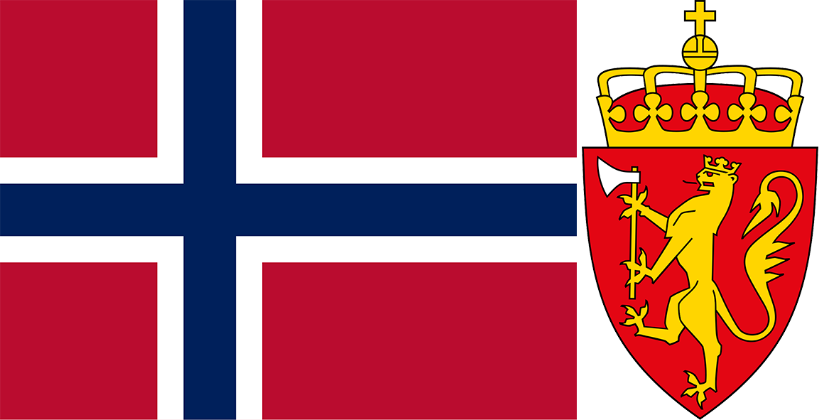 The flag and coat of arms of Norway.