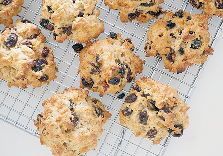 oat, raisin, and himalayan balsam seed biscuits on a wire rack