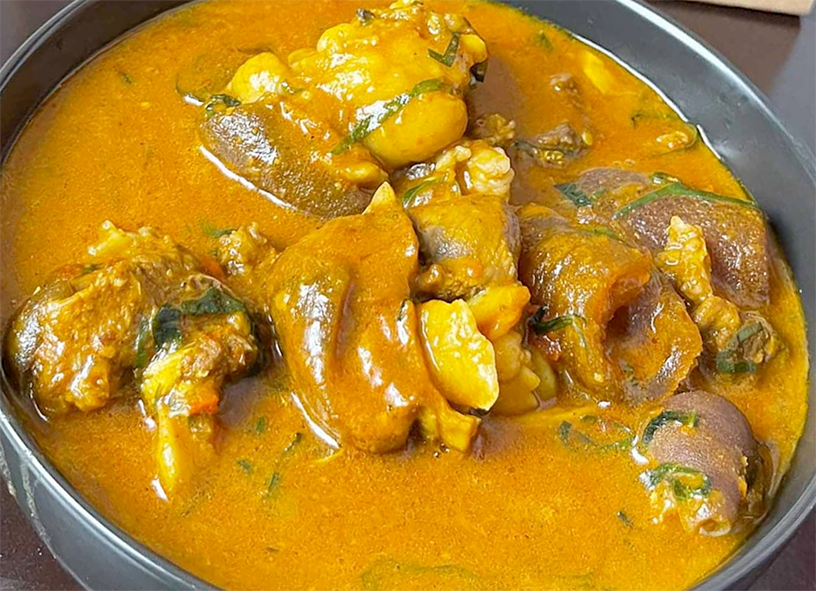 ogbono soup served in a metal dish
