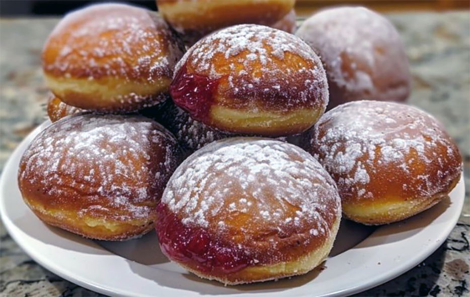 Polish paczki jam joughnuts served on a plate
