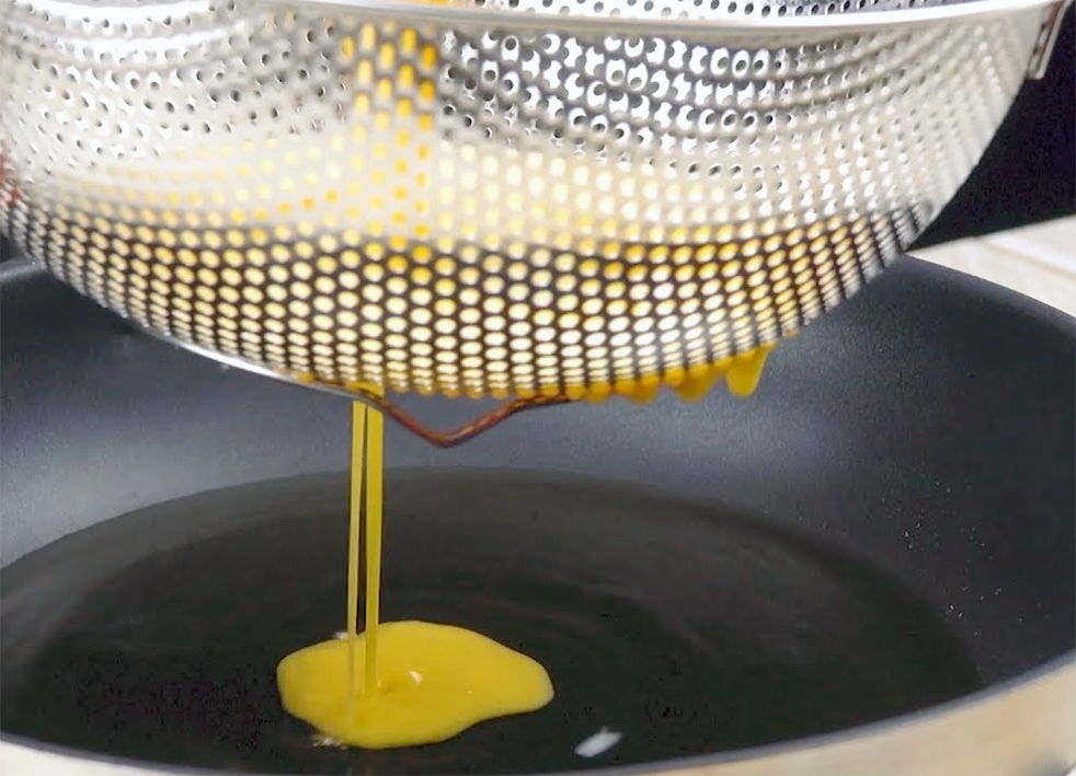 Eggs passed through a sieve