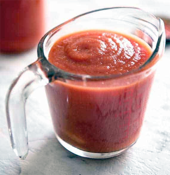Passata, sieved tomatoes in a jug