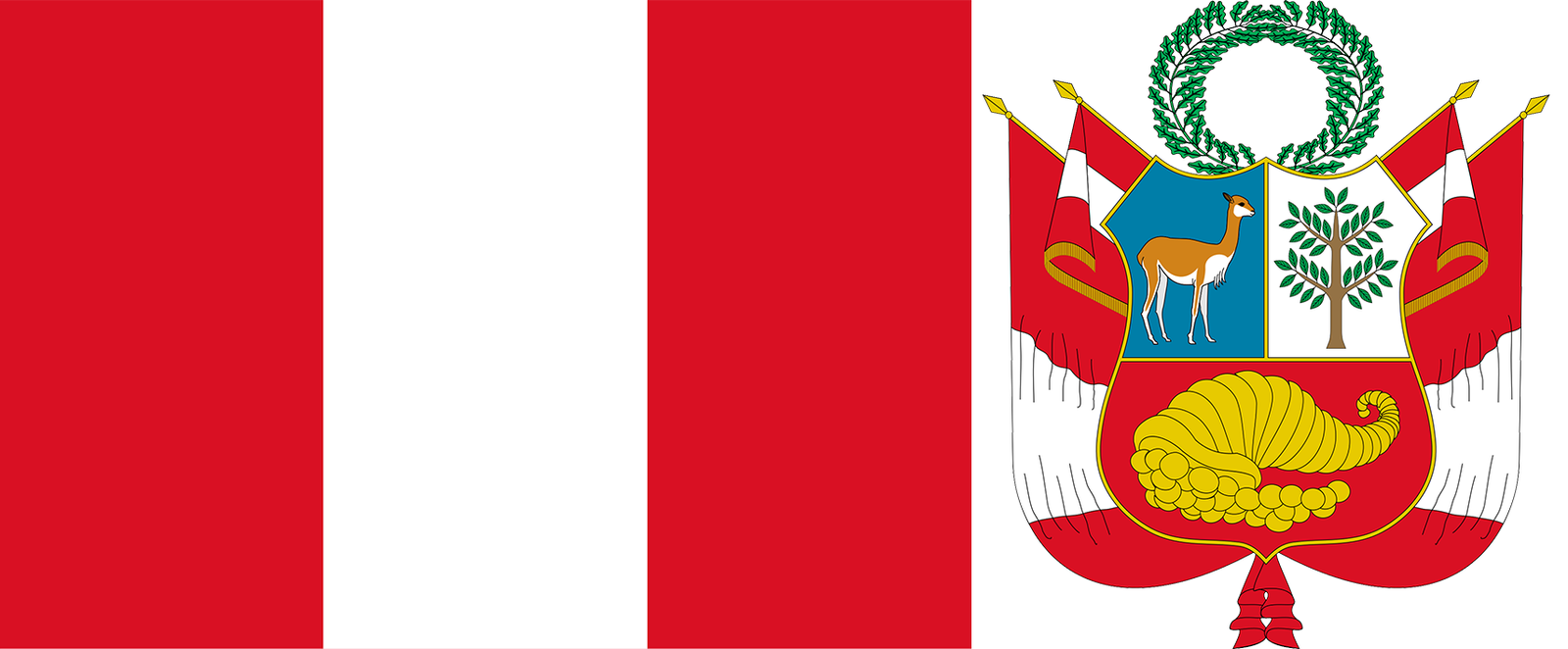 The flag and coat of arms of Peru.