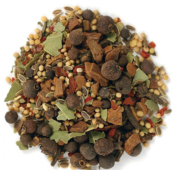 jar of whole spices used in making pickling spice