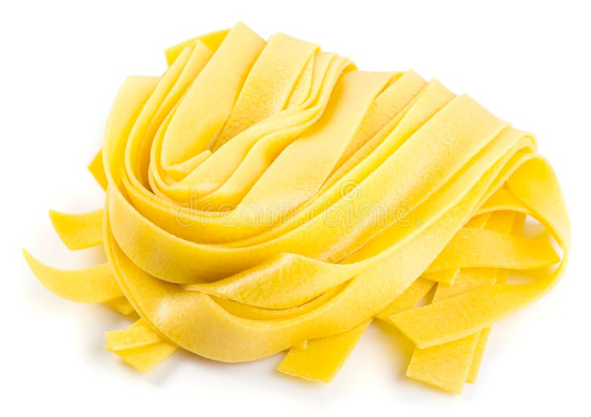 pine pollen noodles curled up against a white background