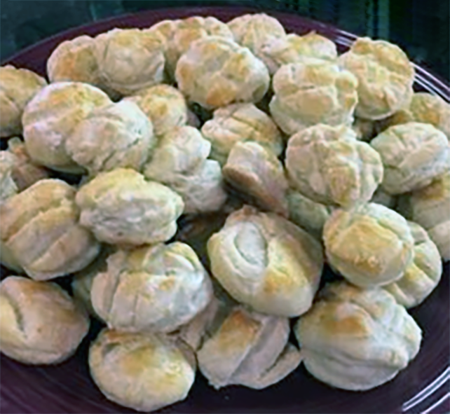 Pogasca served piled on an earthenware dish