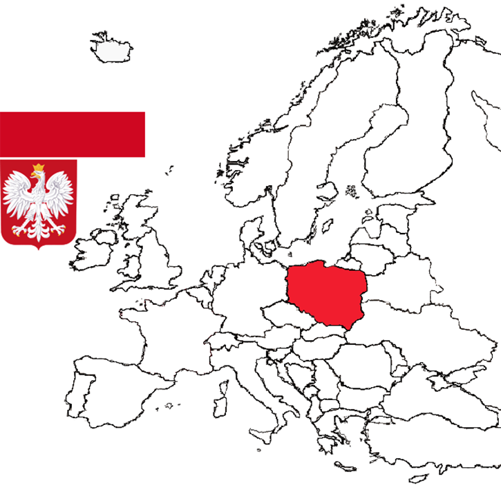 image of Poland, in relation to Europe with Poland in Red