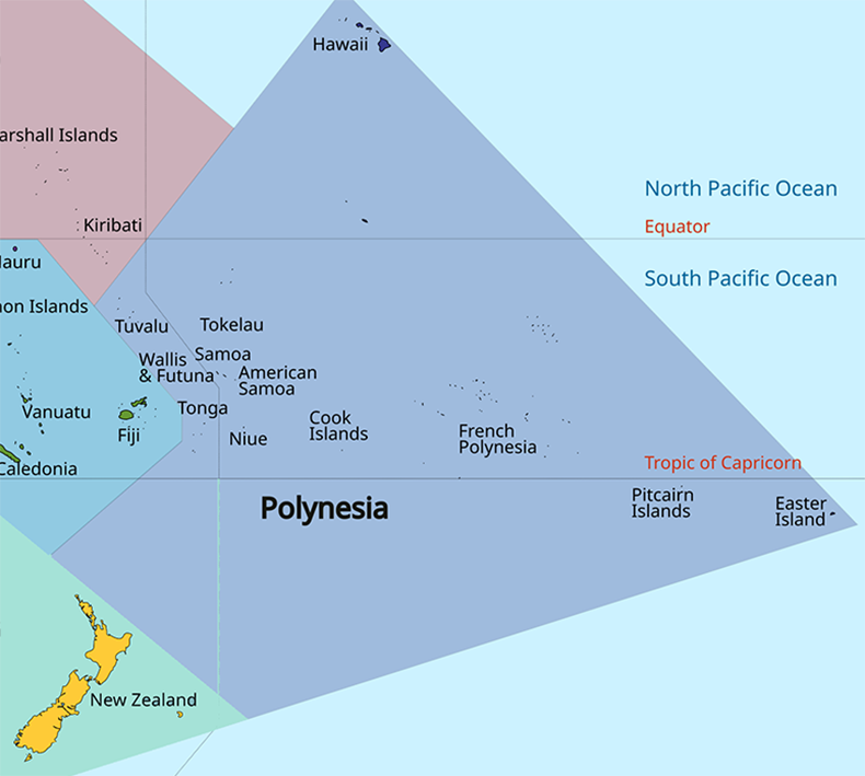 The map of Polynesia.
