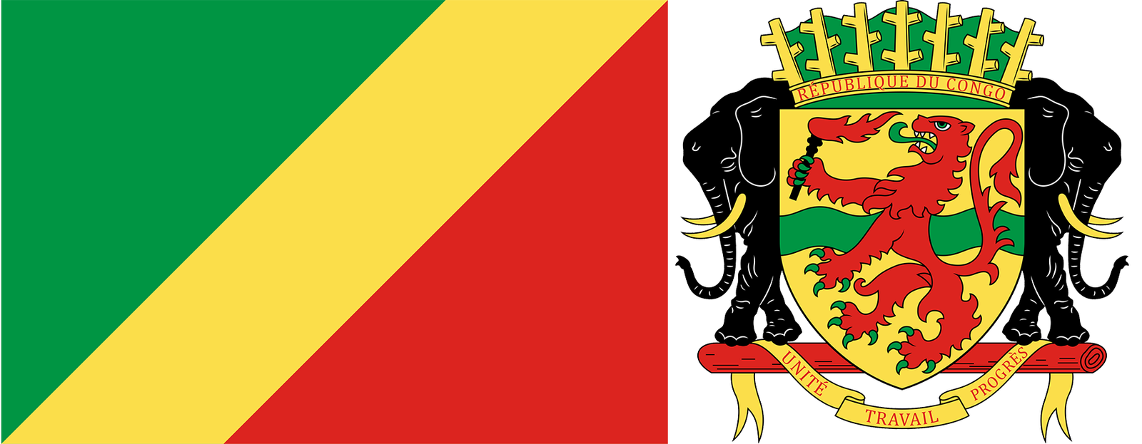 The flag and coat of arms of the Republic of the Congo.